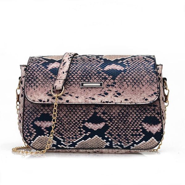 

retro serpentine chain crossbody bags for women handbags printed small pu leather shoulder bag female snake messenger bag