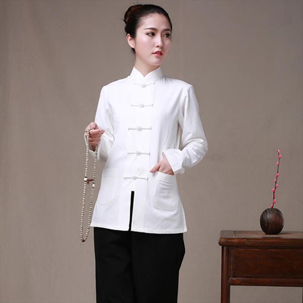 

long sleeve cotton traditional chinese clothes tang suit women kung fu tai chi uniform shirt blouse hanfu femal pure costume, Black;brown