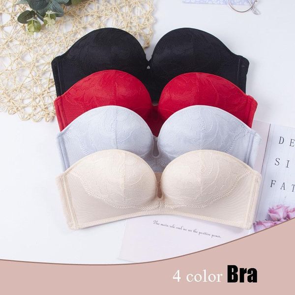 

strapless bra push up non-slip invisible lingerie women detachable adjustable strap wedding dress underwear off-the-shoulder bra1, Red;black
