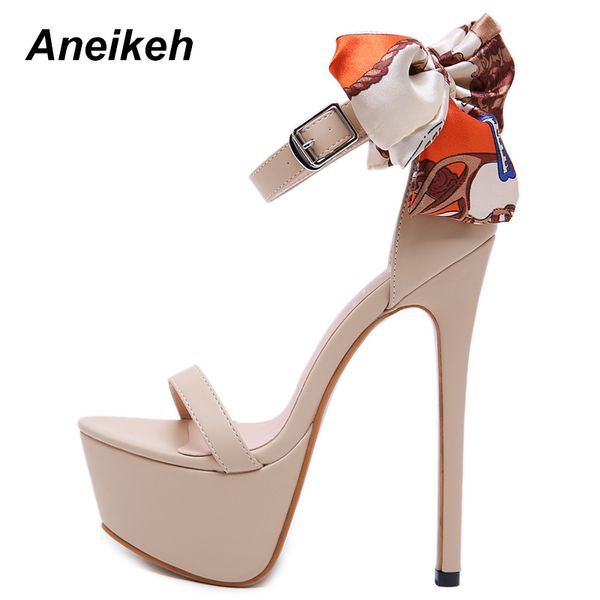 

aneikeh new 16cm ultra high heels butterfly-knot sandals for women summer platform open toe shoes woman sandals pumps black t200831