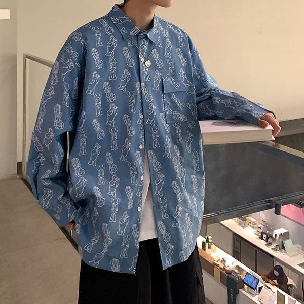 

2021 new privathinker harajuku men casual long sleeve denim shirt woman graphic printed shirts oversize man clothing hip hop w28s, White;black