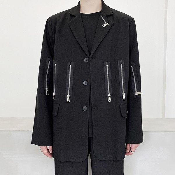 

men zipper streetwear hip hop casual suit blazers jacket male women couple fashion show suit coat outerwear1, White;black