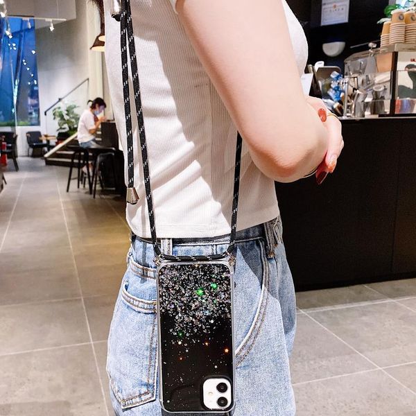 

glitter lanyard strap cord chain shell case for samsung galaxy s30 s20 ultra s10e s10 s9 s8 plus note 20 qylqjt