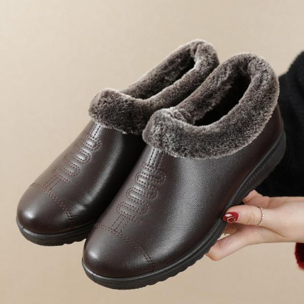 

winter warm fashion women boots casual slip-on women ankle boots plush warm platform flat shoes for mom cotton shoes, Black