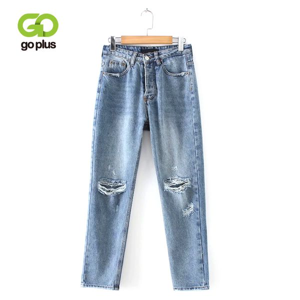 

goplus women jeans boyfriends large size ripped jeans with high waist streetwear denim straight pants pantalon jean femme c6939 201105, Blue
