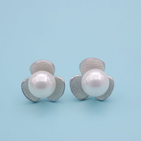 

hengsheng s925 silver cross-border one product dropshipping clover flower fashion simple pearl zircon ear studs womens earrings, Golden