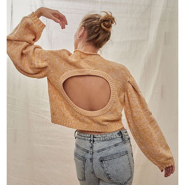 

elina casual loose o neck short sweaters women fashion solid sweater women elegant back hollow out sweaters female ladies iw, White;black