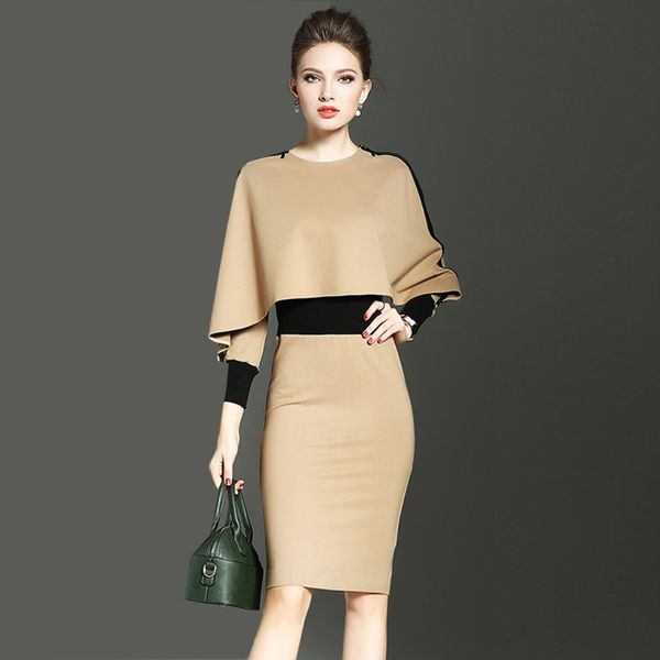 

fall 2020 new women's fashion hip skirt contrast stitching slim long sleeve drs, Black;gray