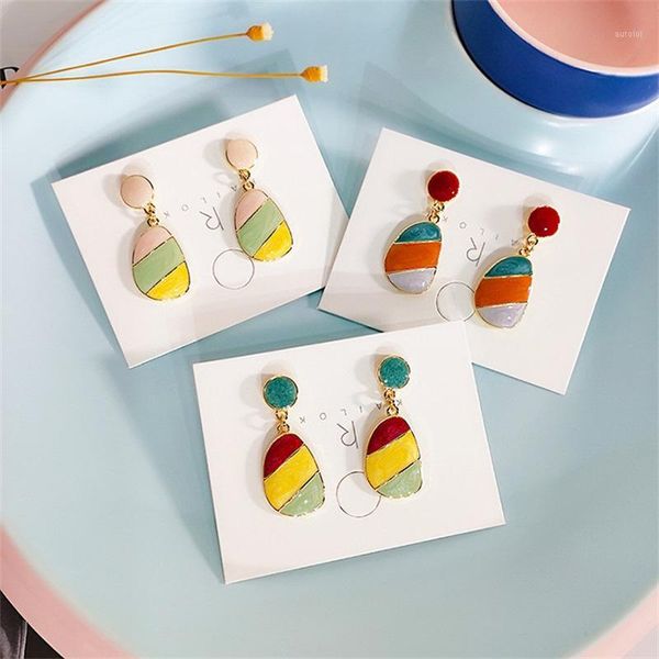 

summer fresh contrast color acrylic water drops round pendant earrings korea fashion retro wild temperament female earrings gift1, Golden;silver