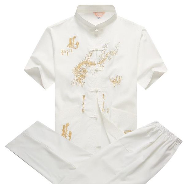 

tang shirt suit men's short-sleeved summer middle-aged and elderly tai chi chinese style two-piece kg-10, Gray