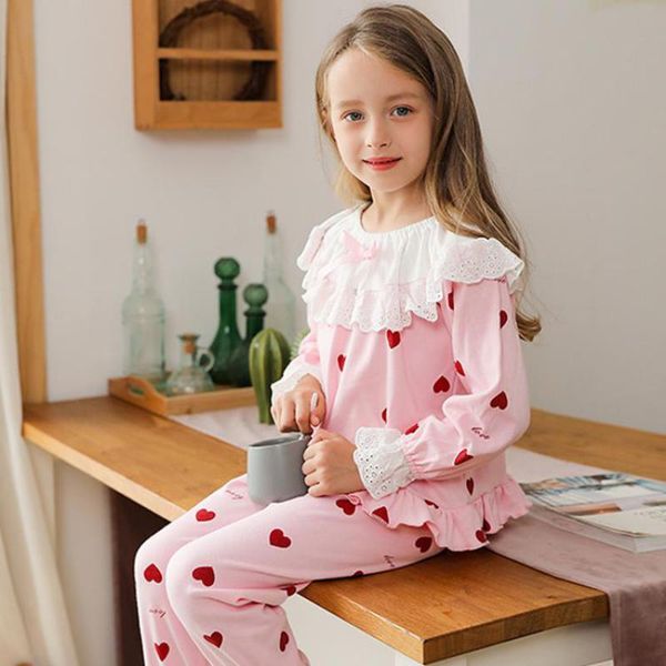 

2 pcs set spring autumn new kids pajamas set love printing children pajamas baby kids girl sleepwear long sleeves pyjamas kids 201104, Blue;red