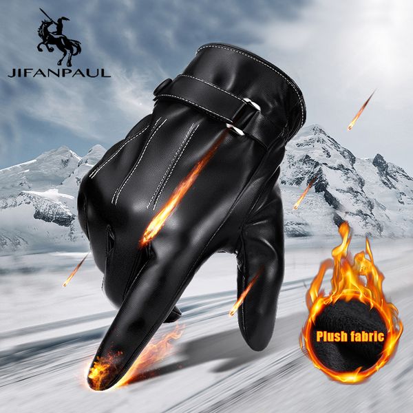 

jifanpaul cold-proof waterproof winter breathable tactico cashmere warm cowhide leather touchscreen gloves, Blue;gray