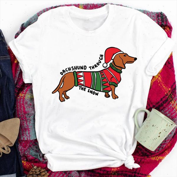 

dog cute funny tees for women lady merry christmas fashion cartoon winter print tshirt clothes graphic female t t shirt, White
