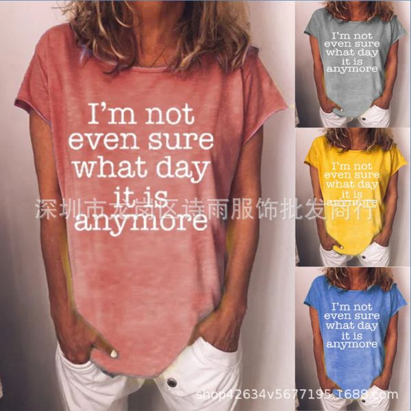 

2021 summer new short sleeve letter printed round neck t-shirt for women, White