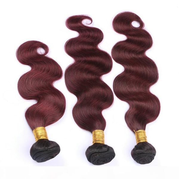 

#1b 99j wine red ombre brazilian virgin human hair weaves extensions 3pcs body wave wavy ombre burgundy virgin hair bundles deals, Black