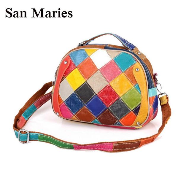 

genuine leather women's small shoulder bag fashion patchwork women cross body bags colorful tote lady messenger bag