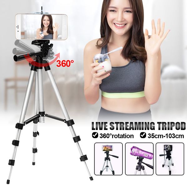 

universal portable tripod 4 sections tripod+phone camera holder smartphone for youtube makeup video live