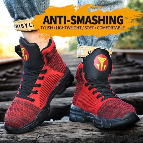 

steel toe work shoes for men anti-smashing construction sneaker with reflective lightweight breathable men safety shoes big size, Black