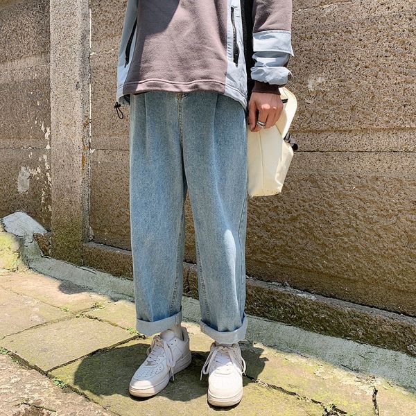 

2021 new privathinker autumn new men's straight casual mans korean collage hip hop jeans woman couple denim pants j912, Blue