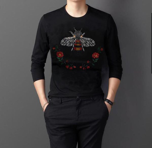 

2021 new autumn 100% cotton drill black t men tshirt brand t-shirt long sleeve tee shirt clothes plus size 0z33, White;black
