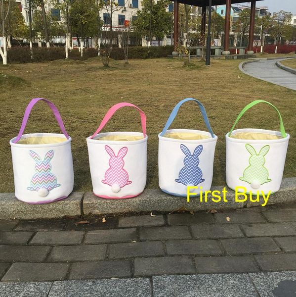 

20pcs/lot easter chervon pattern with pompom tail basket personalized easter bucket
