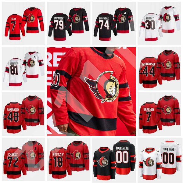 

2021 ottawa senators reverse retro hockey tim stuetzle brady tkachuk thomas chabot matt murray connor brown craig anderson zaitsev hainsey, Black;red