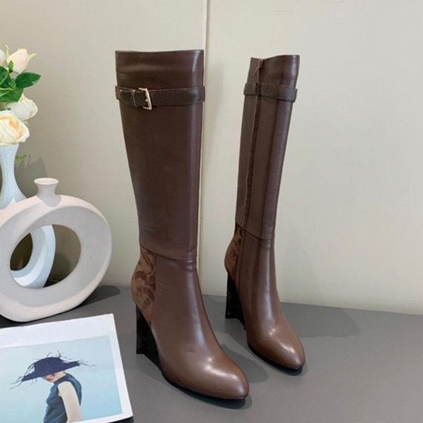

boots genuine leather long brand design women shoes female high heels autumn winter, Black