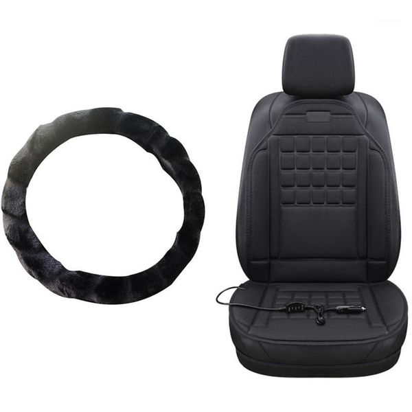 

winter steering wheel cover classic black comfy car steering wheel protector 38cm & car heated seat cover cushion1