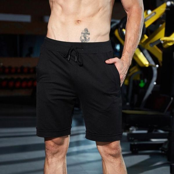 

casual shorts men summer straight sports cotton shorts men fashion solid color high stretch sports knee length1, White;black