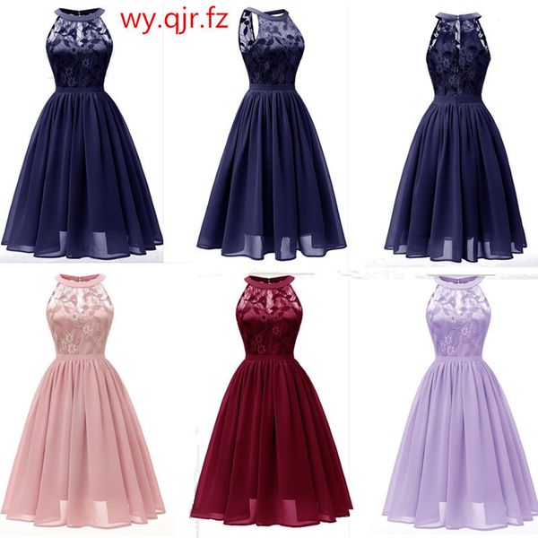 # Chiffon Halter Boyun Dantel Pembe Şarap Kırmızı Koyu Mavi Yeşil Menekşe Abiye Kısa Parti Balo Elbise Kız Toptan LJ201123