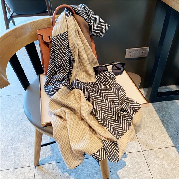 

temperament thousand bird check scarf women autumn and winter korean version versatile classic check warm skin thin shawl neck, Blue;gray