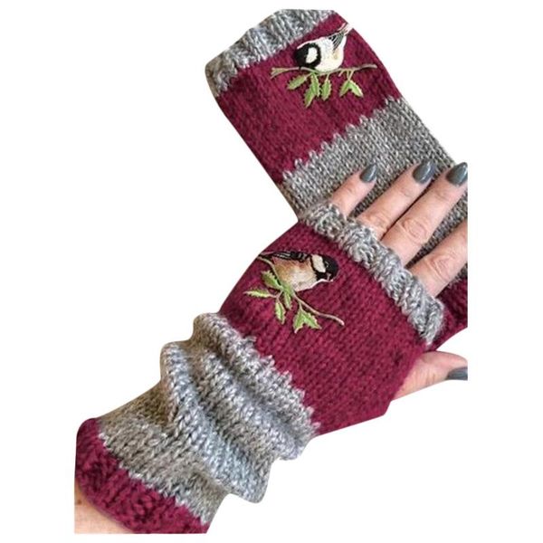 

women gloves 7 color winter knit gloves warm plus velvet embroidere outdoor hand wear outdoor indoor use 2020 new, Blue;gray