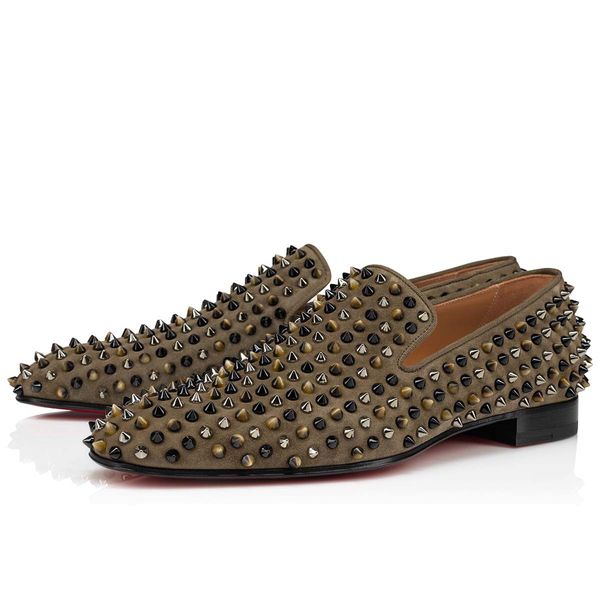 

senior oxfords loafers men women red bottom dress shoes dandelion spikes flat popular business calfskin design couple party outdoor sports r, Black