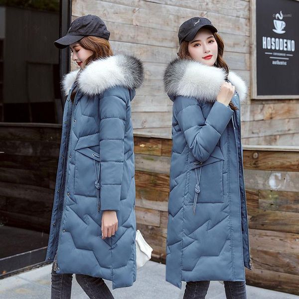 

women 2020 new winter fashion long big fur down jackets hooded coat female cotton down parkas thick warm casual outerwear c301, Black