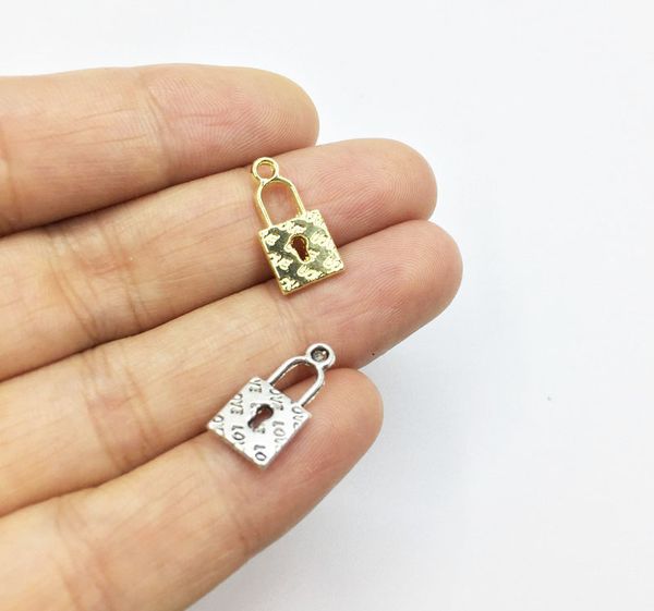 

charms eruifa 20pcs 13*8mm pretty mini lock zinc alloy jewelry diy pendant necklace,eearrings 2 colors, Bronze;silver
