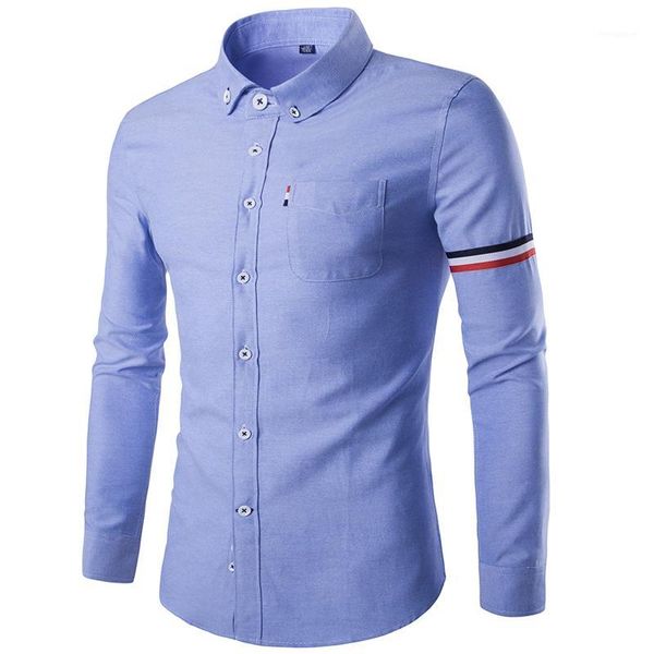 Männer Lässige Hemden Großhandel - Männer langärmliges Hemd 2021 Herbst Slim Fit Camisa Masculina Top Qualität Oxford Ärmel gestreift asiatisch s