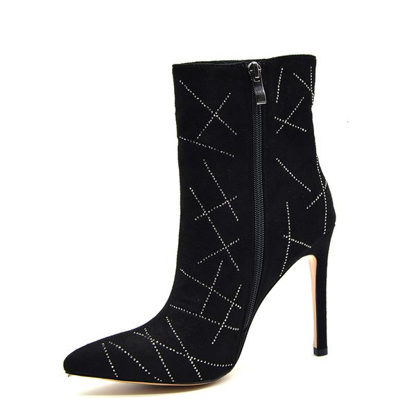 

women's 2021 boots plus size 22-26.5cm fashion length heel herd crystal ogus, Black