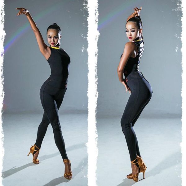

stage wear latin dance clothing practice performance training gymnastics women's strapless backless jumpsuit without pants1, Black;red