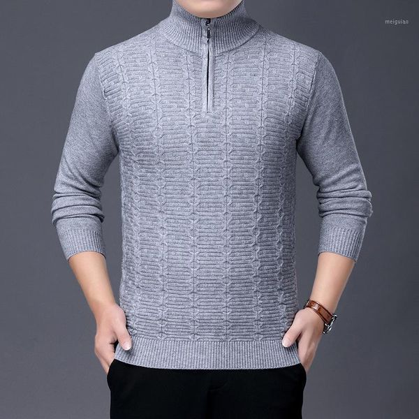 

#1393 autumn winter pulover hombre turtleneck zipper casual slim knitted sweater men middle aged dad knitwear man pullover1, White;black