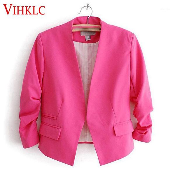 

spring 2016 blazer women candy color female blazer jacket long sleeve pockets none button slim short suit jacket feminino l8751, White;black