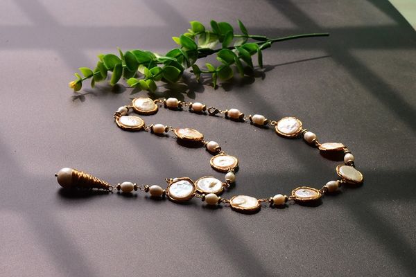 

baroque shaped pearl long pendant necklace sweater chain hand woven female jewelry customized little girl's birthday, Silver