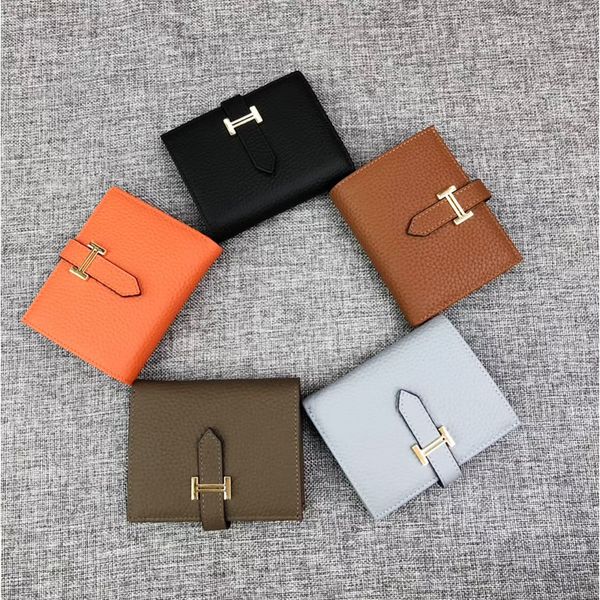 

short three fold folding women's wallet head leather multi card pocket holder