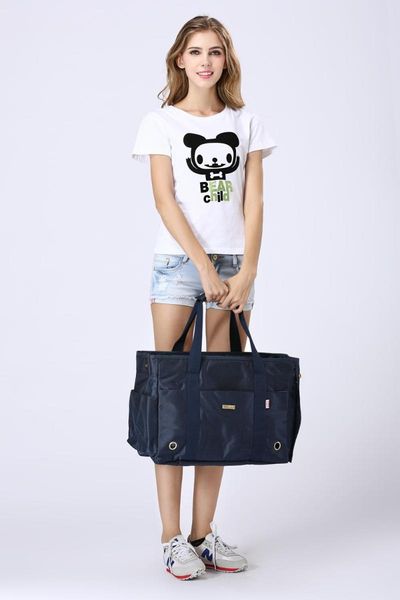 

navy blue nylon double-stranded pet dogs carrier bag fashion small puppy dogs bag