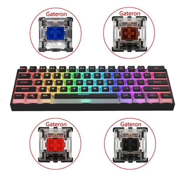 

type-c rgb led double skin milk wired mechanical keyboard mini gaming keyboard 61 keys gateron switchs for pc mac