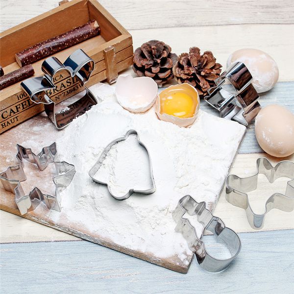 

6pcs/set christmas cookie cutter mold 3d stainless steel biscuit mould biscuit cake decoration baking tools