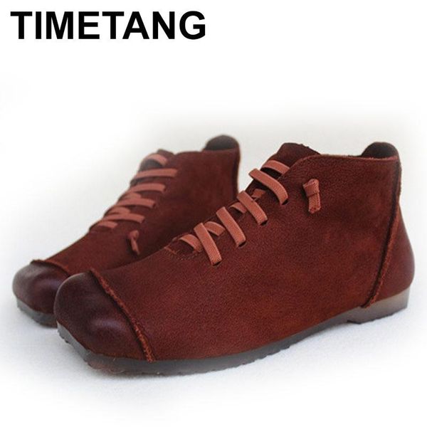 

timetang woman shoes genuine leather boots slip on female boot 2020 spring ankle boots for women autumn black booties