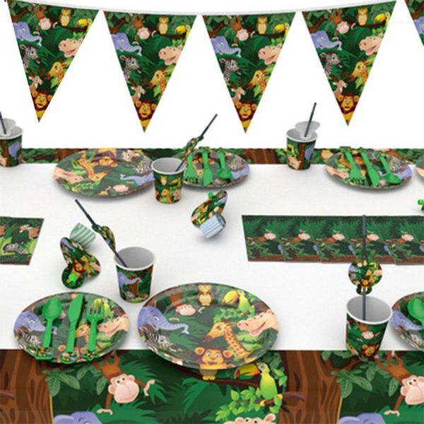 

jungle birthday party decors disposable tableware kit cups plates napkin kids birthday safari party supplies1