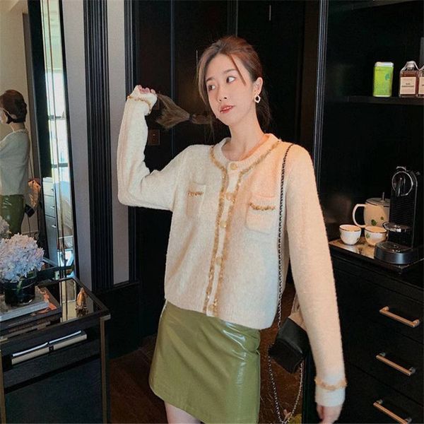 

2020 autumn and winter temperament korean women's round neck loose-fitting woolen coat sweater lady sweet style fashion size, Black