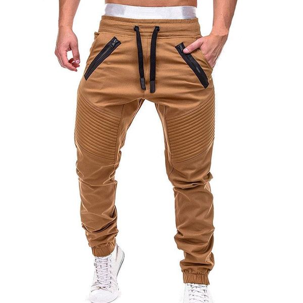 

en casual joggers pants solid thin cargo sweatpants male multi-pocket trousers new mens sportswear hip hop harem pencil pants, Black