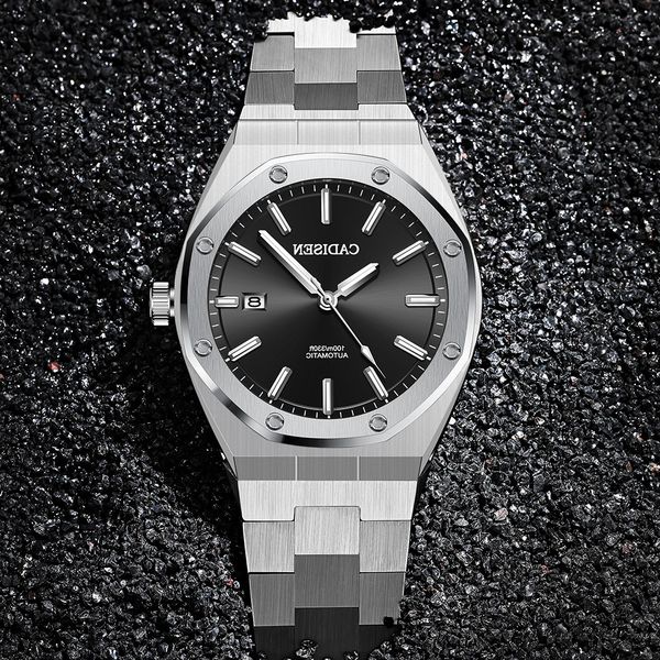 

2021cadisen brand men watch mechanical wristwatch stainless steel watch 100m waterproof sport watches sapphire relogio masculino, Slivery;brown
